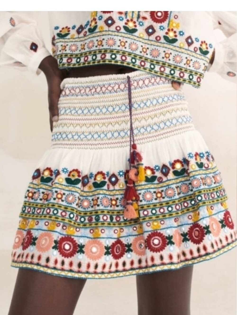 NWT Zara Embroidered White Boho Mini Skirt
